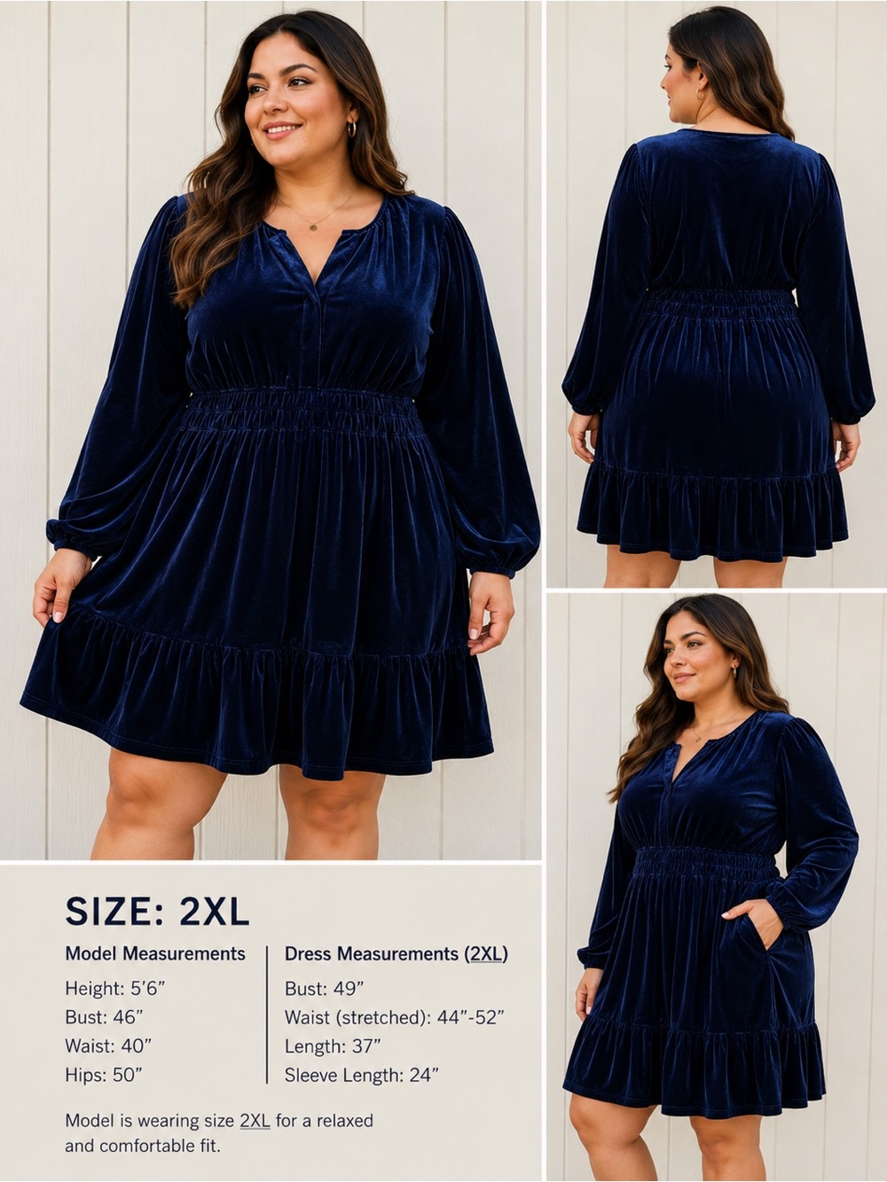 ChicSoul Navy Velvet Mini Dress Women’s Size 2X – New Without Tags